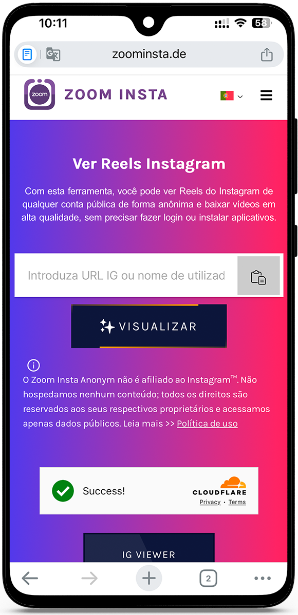 Colar link do Instagram