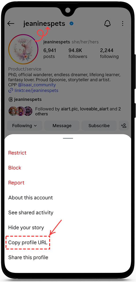 copy the profile URL or username