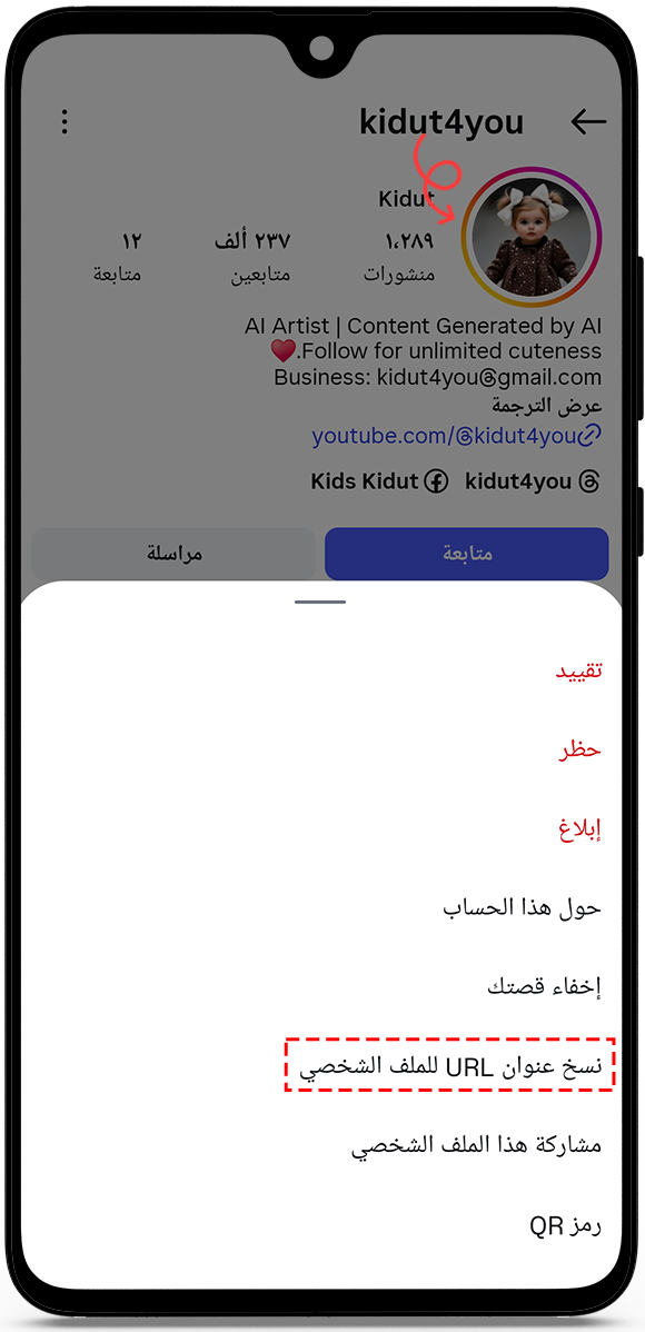 copy the profile URL or username