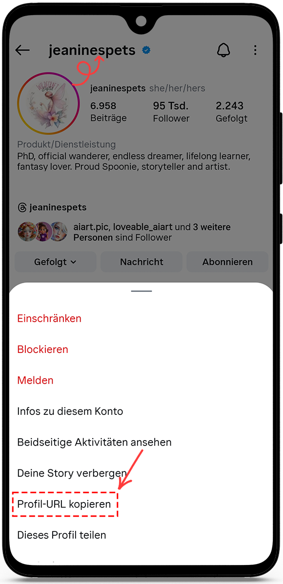 Profil-URL oder Benutzernamen kopieren