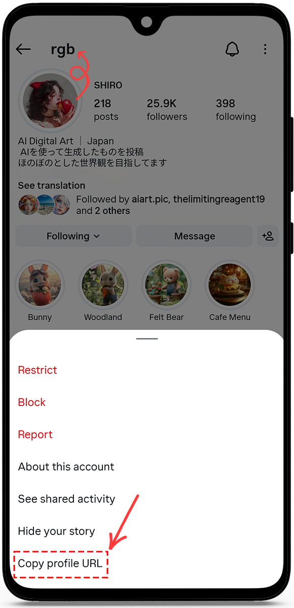 copy the profile URL or username