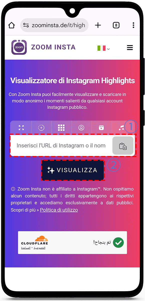 Visualizzatore di highlights di Instagram senza account
