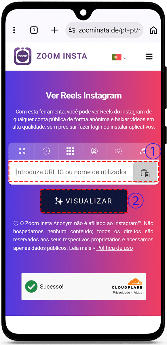 Colar link do Instagram