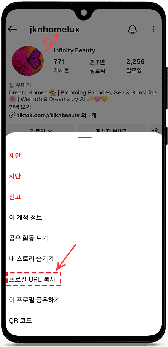 프로필 URL 또는 사용자 이름을 복사하세요.