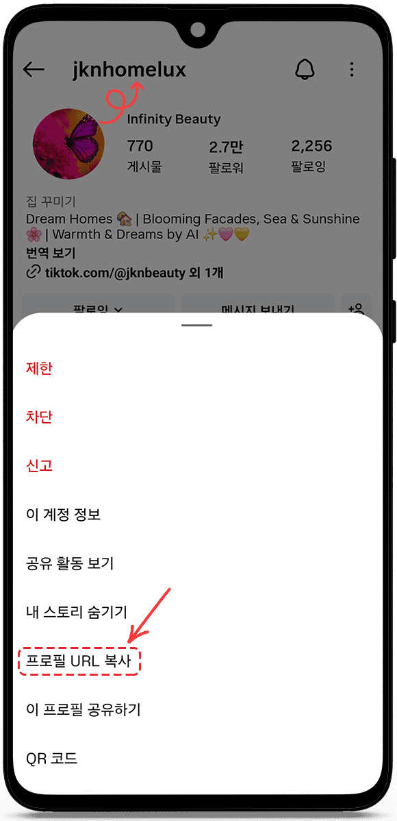 프로필 URL 또는 사용자 이름을 복사하세요.